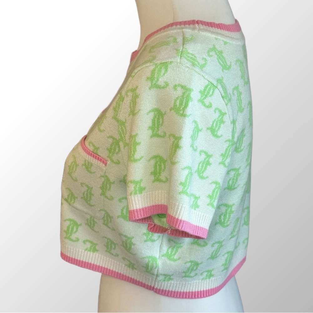 Juicy Couture Knit 2-piece Set Large Pink & Green Monogram‎ Crop Top & Short Y2K - Picture 4 of 16